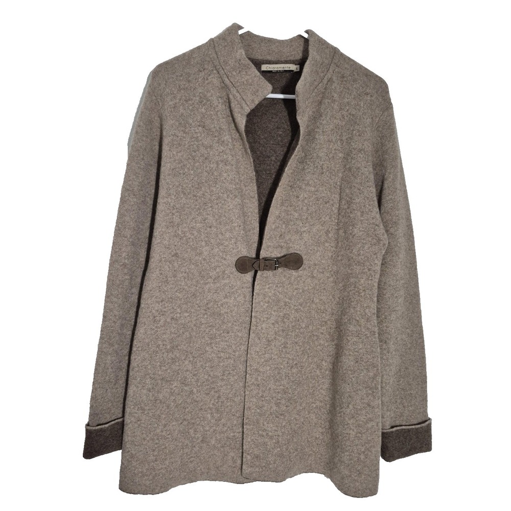 Chiaramente Cardigan Sweater Womens Large Brown‎ Wool Blend Buckle Made Italy
